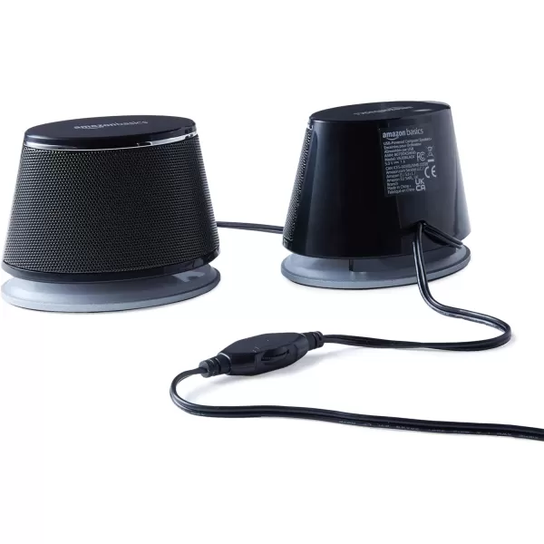 Amazon Basics USB PlugnPlay Computer 2 Speakers For PC or Laptop 1 Pair Set of 2 Silver with Blue LED Light2 Speakers Black