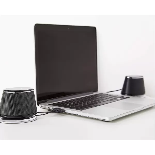 Amazon Basics USB PlugnPlay Computer 2 Speakers For PC or Laptop 1 Pair Set of 2 Silver with Blue LED Light2 Speakers Black