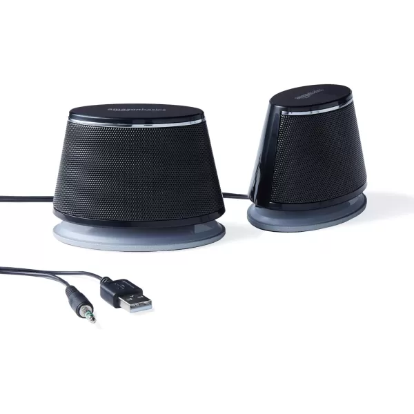 Amazon Basics USB PlugnPlay Computer 2 Speakers For PC or Laptop 1 Pair Set of 2 Silver with Blue LED Light2 Speakers Black