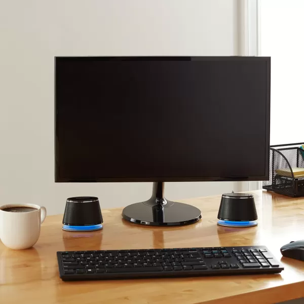 Amazon Basics USB PlugnPlay Computer 2 Speakers For PC or Laptop 1 Pair Set of 2 Silver with Blue LED Light2 Speakers Black
