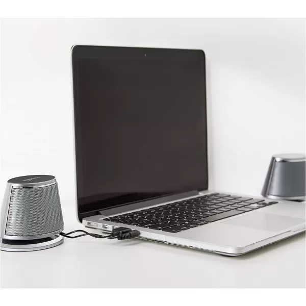 Amazon Basics USB PlugnPlay Computer 2 Speakers For PC or Laptop 1 Pair Set of 2 Silver with Blue LED Light2 Speakers Silver
