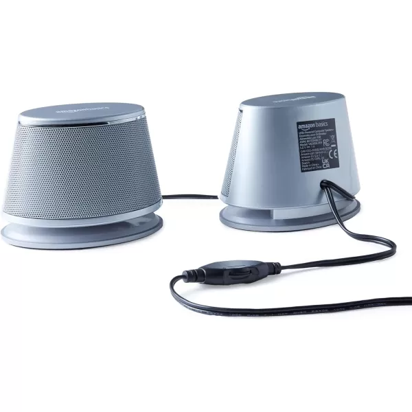 Amazon Basics USB PlugnPlay Computer 2 Speakers For PC or Laptop 1 Pair Set of 2 Silver with Blue LED Light2 Speakers Silver