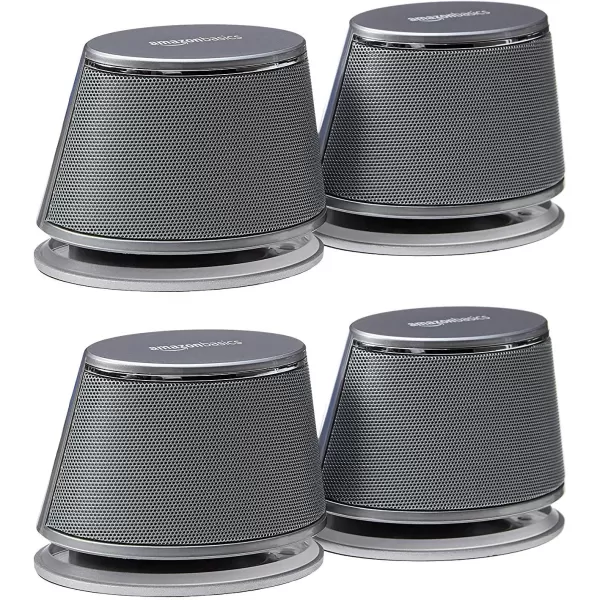 Amazon Basics USB PlugnPlay Computer 2 Speakers For PC or Laptop 1 Pair Set of 2 Silver with Blue LED Light4 Speakers Silver