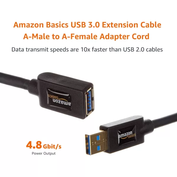 Amazon Basics USBA 30 Extension Cable 48Gbps HighSpeed Male to Female GoldPlated Connectors 65 Foot Black33 Feet 1Pack