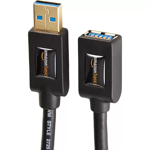 Amazon Basics USBA 30 Extension Cable 48Gbps HighSpeed Male to Female GoldPlated Connectors 65 Foot Black6 Feet 2Pack