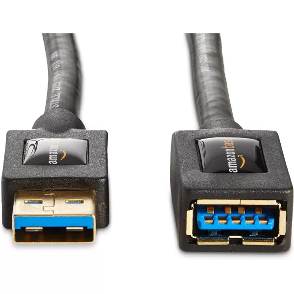 Amazon Basics USBA 30 Extension Cable 48Gbps HighSpeed Male to Female GoldPlated Connectors 65 Foot Black6 Feet 2Pack