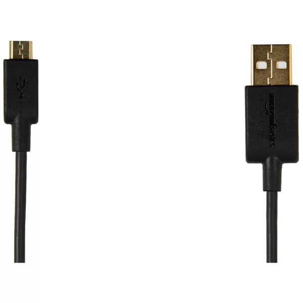 Amazon Basics USBA to Micro USB Fast Charging Cable 480Mbps Transfer Speed with GoldPlated Plugs USB 20 3 Foot Black3 Feet 2 Pack