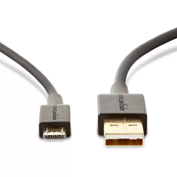 Amazon Basics USBA to Micro USB Fast Charging Cable 480Mbps Transfer Speed with GoldPlated Plugs USB 20 3 Foot Black3 Feet 3 Pack