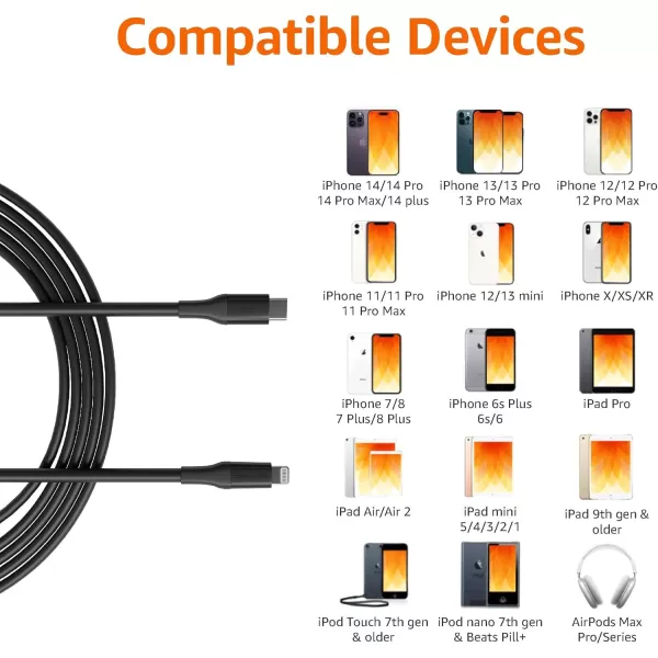 Amazon Basics USBC to Lightning ABS Charger Cable MFi Certified Charger for Apple iPhone 14 13 12 11 X Xs Pro Pro Max Plus iPad 3 Foot WhiteBlack  C 10ft