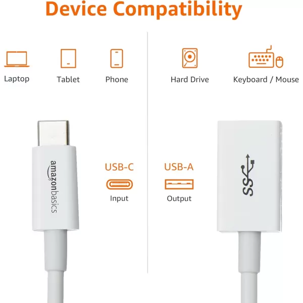 Amazon Basics USBC to USBA 31 Gen1 Female Adapter Cable Converter 5Gbps HighSpeed USBIF Certified for Laptops Tablets Phones WhiteWhite 1Pack