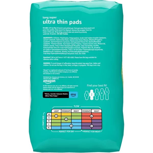 Amazon Basics Ultra Thin Pads with FlexiWings for Periods Extra Long Length Super Absorbency Unscented Size 3 28 Count 1 Pack Previously Solimo32 Count Pack of 4