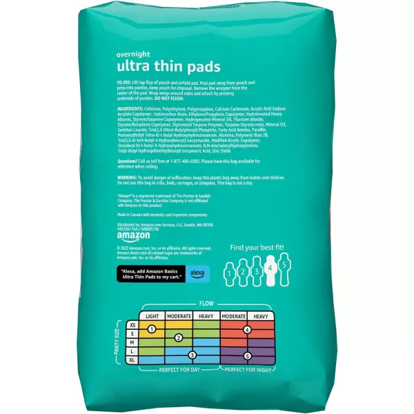 Amazon Basics Ultra Thin Pads with FlexiWings for Periods Overnight Absorbency Unscented Size 4 28 Count 1 Pack Previously Solimo28 Count Pack of 4