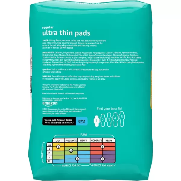 Amazon Basics Ultra Thin Pads with FlexiWings for Periods Regular Absorbency Unscented Size 1 36 Count 1 Pack Previously Solimo36 Count Pack of 1