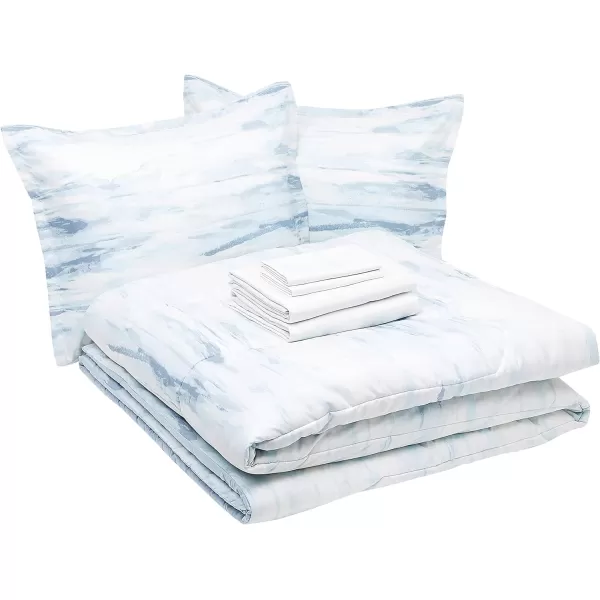 Amazon Basics UltraSoft Microfiber BedInABag 8 Piece Comforter Bedding Set Queen Blue Watercolor StripedBlue Watercolor King