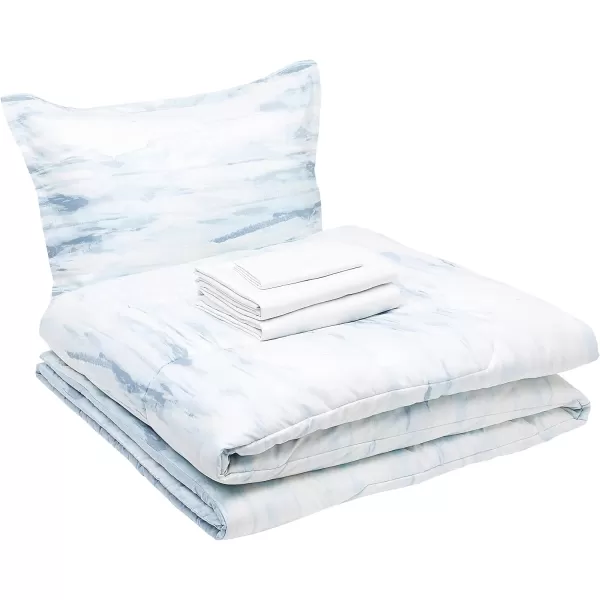 Amazon Basics UltraSoft Microfiber BedInABag 8 Piece Comforter Bedding Set Queen Blue Watercolor StripedBlue Watercolor TwinTwin XL