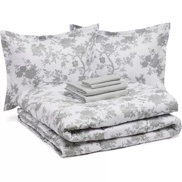 Amazon Basics UltraSoft Microfiber BedInABag 8 Piece Comforter Bedding Set Queen Blue Watercolor StripedGrey Chinoiserie FullQueen