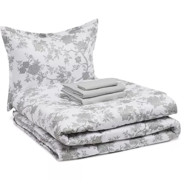 Amazon Basics UltraSoft Microfiber BedInABag 8 Piece Comforter Bedding Set Queen Blue Watercolor StripedGrey Chinoiserie TwinTwin XL