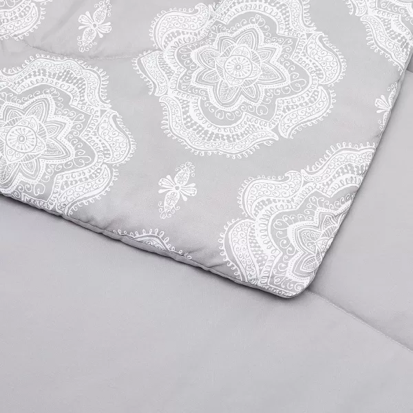Amazon Basics UltraSoft Microfiber BedInABag 8 Piece Comforter Bedding Set Queen Blue Watercolor StripedGrey Medallion King