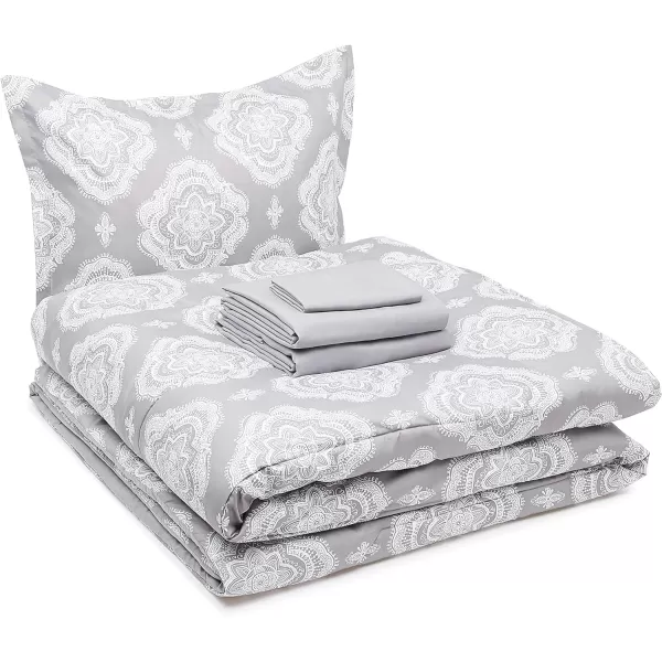 Amazon Basics UltraSoft Microfiber BedInABag 8 Piece Comforter Bedding Set Queen Blue Watercolor StripedGrey Medallion Twin XL