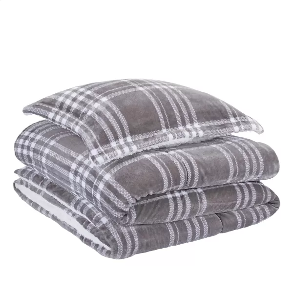 Amazon Basics UltraSoft Micromink Sherpa 3Piece Comforter Bed Set Twin Gray PlaidGray Plaid Twin