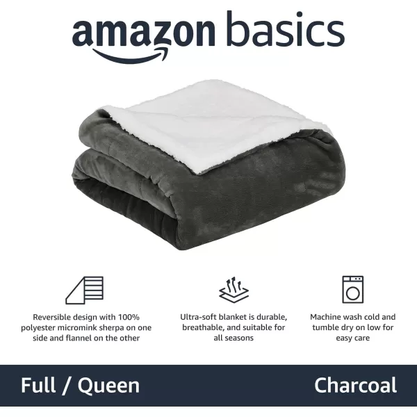 Amazon Basics UltraSoft Micromink Sherpa Blanket Throw CharcoalFullQueen Charcoal