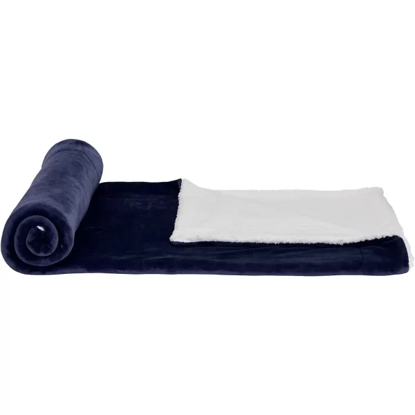 Amazon Basics UltraSoft Micromink Sherpa Blanket Throw CharcoalFullQueen Navy