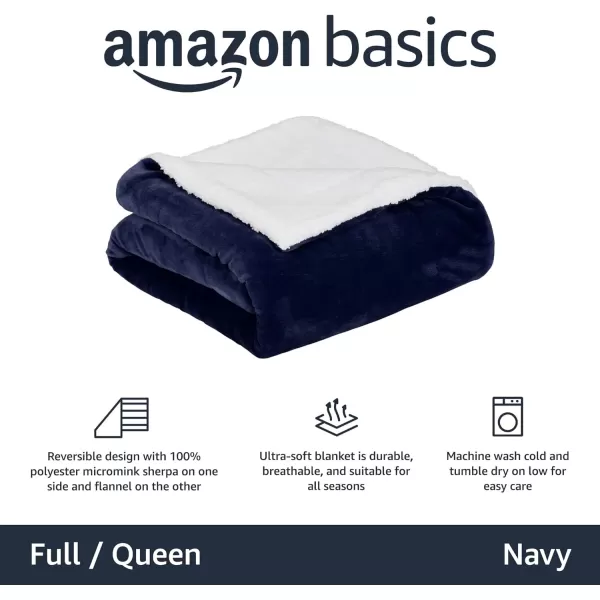 Amazon Basics UltraSoft Micromink Sherpa Blanket Throw CharcoalFullQueen Navy