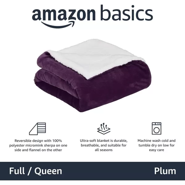 Amazon Basics UltraSoft Micromink Sherpa Blanket Throw CharcoalFullQueen Plum