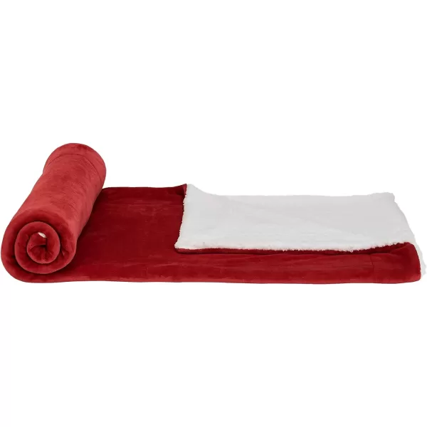 Amazon Basics UltraSoft Micromink Sherpa Blanket Throw CharcoalFullQueen Red