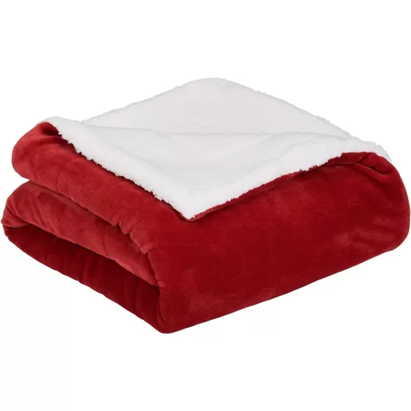 Amazon Basics UltraSoft Micromink Sherpa Blanket Throw CharcoalFullQueen Red