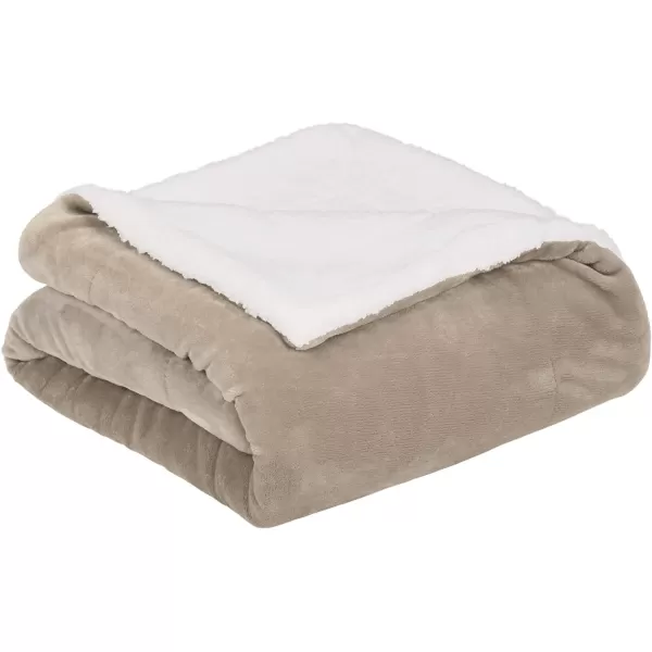 Amazon Basics UltraSoft Micromink Sherpa Blanket Throw CharcoalFullQueen Taupe