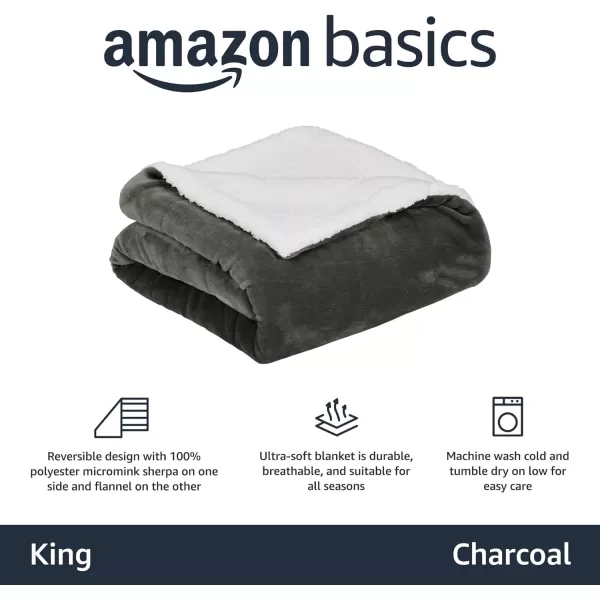 Amazon Basics UltraSoft Micromink Sherpa Blanket Throw CharcoalKing Charcoal