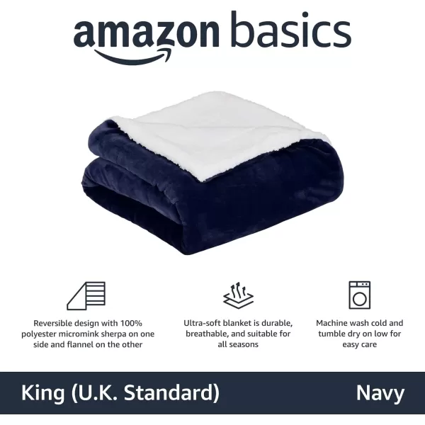 Amazon Basics UltraSoft Micromink Sherpa Blanket Throw CharcoalKing UK Standard Navy