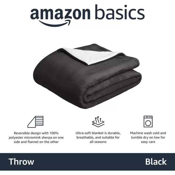 Amazon Basics UltraSoft Micromink Sherpa Blanket Throw CharcoalThrow Black