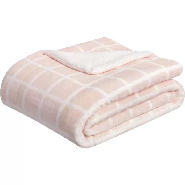 Amazon Basics UltraSoft Micromink Sherpa Blanket Throw CharcoalThrow Blush Grid