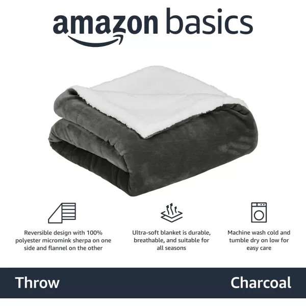 Amazon Basics UltraSoft Micromink Sherpa Blanket Throw CharcoalThrow Charcoal