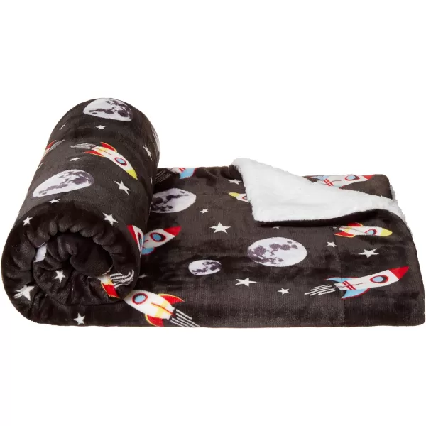 Amazon Basics UltraSoft Micromink Sherpa Blanket Throw CharcoalThrow Space Rockets