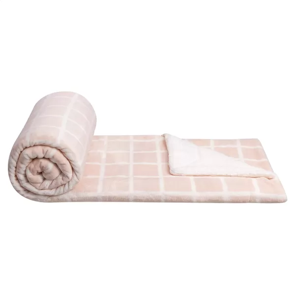 Amazon Basics UltraSoft Micromink Sherpa Blanket Throw CharcoalTwin Blush Grid