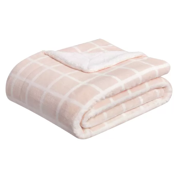 Amazon Basics UltraSoft Micromink Sherpa Blanket Throw CharcoalTwin Blush Grid