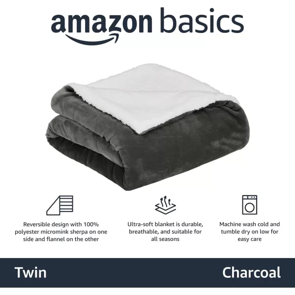 Amazon Basics UltraSoft Micromink Sherpa Blanket Throw CharcoalTwin Charcoal