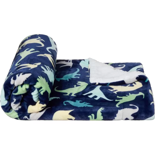 Amazon Basics UltraSoft Micromink Sherpa Blanket Throw CharcoalTwin Dinosaur Squad