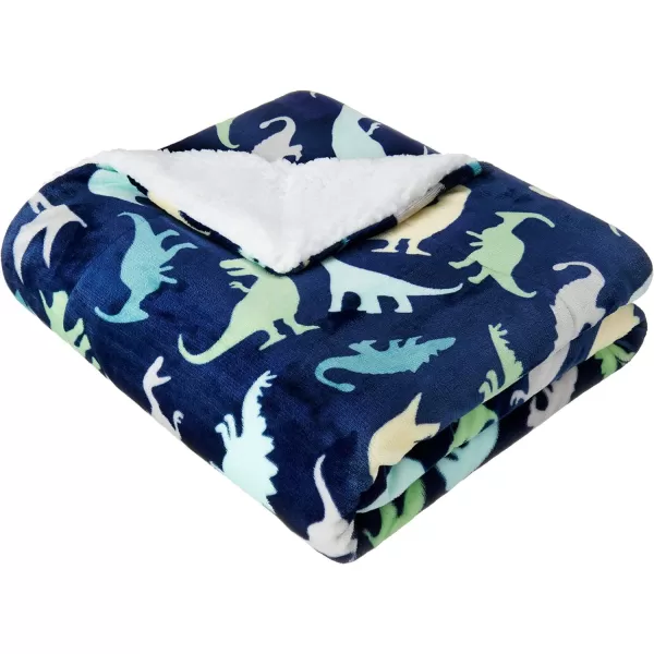 Amazon Basics UltraSoft Micromink Sherpa Blanket Throw CharcoalTwin Dinosaur Squad