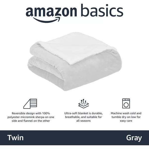 Amazon Basics UltraSoft Micromink Sherpa Blanket Throw CharcoalTwin Grey