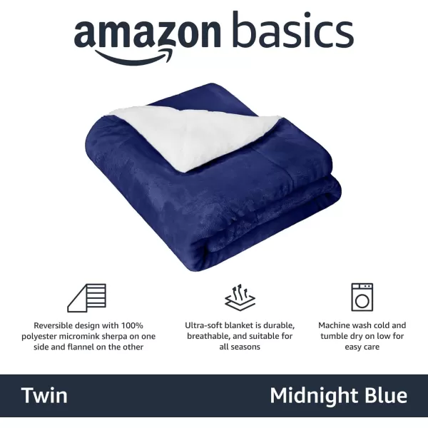 Amazon Basics UltraSoft Micromink Sherpa Blanket Throw CharcoalTwin Midnight Blue