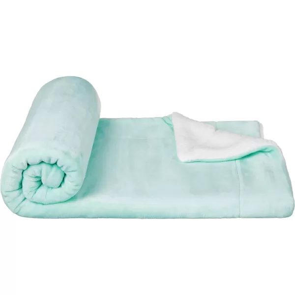 Amazon Basics UltraSoft Micromink Sherpa Blanket Throw CharcoalTwin Mountain Mint Green