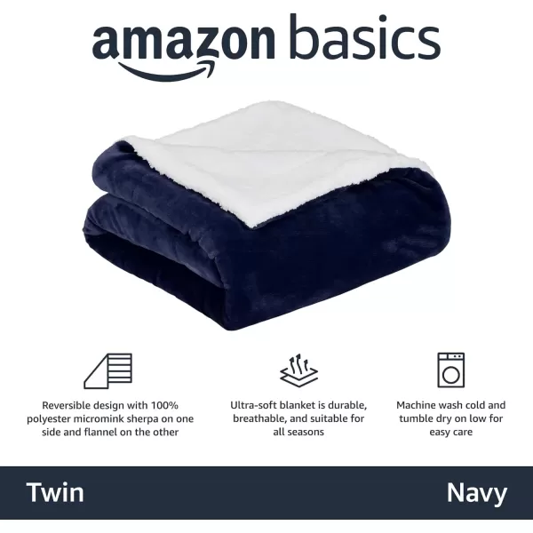 Amazon Basics UltraSoft Micromink Sherpa Blanket Throw CharcoalTwin Navy