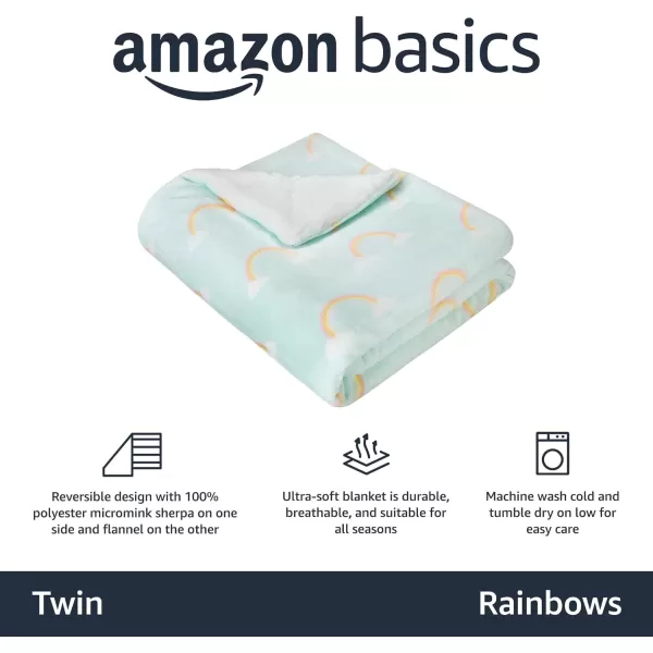 Amazon Basics UltraSoft Micromink Sherpa Blanket Throw CharcoalTwin Rainbows