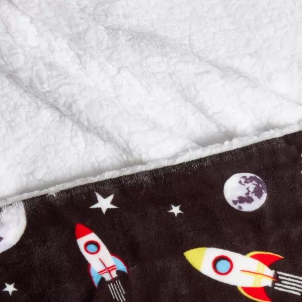 Amazon Basics UltraSoft Micromink Sherpa Blanket Throw CharcoalTwin Space Rockets