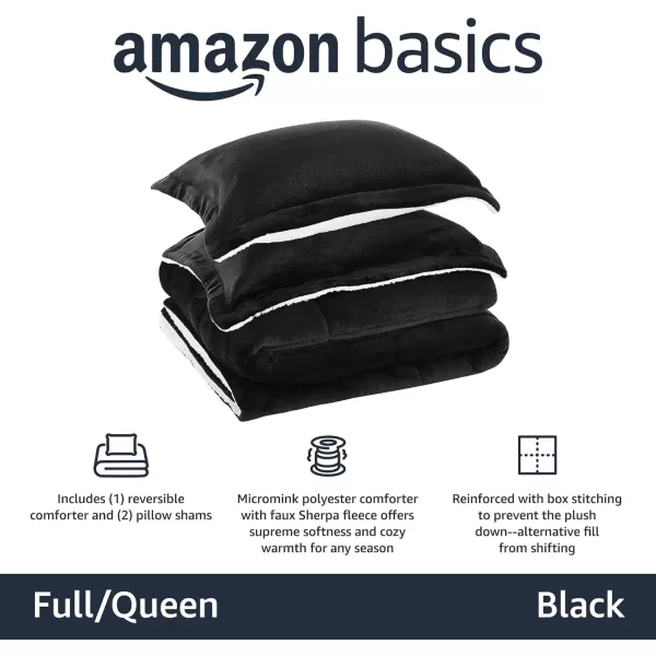 Amazon Basics UltraSoft Micromink Sherpa Comforter 3Piece Bedding Set FullQueen CharcoalBlack FullQueen