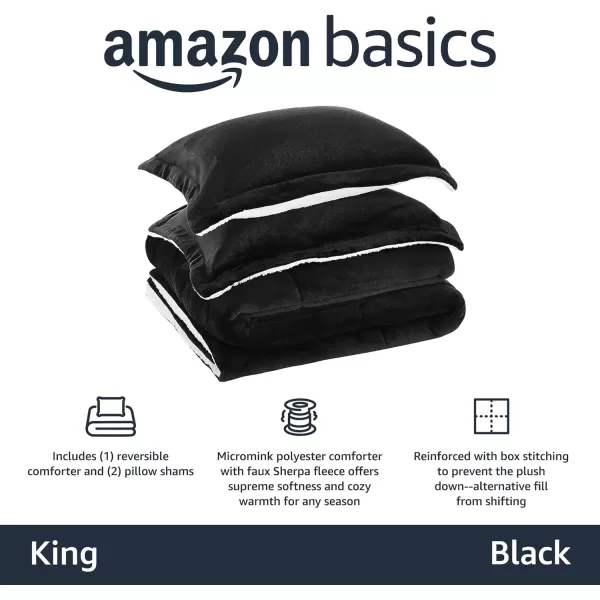 Amazon Basics UltraSoft Micromink Sherpa Comforter 3Piece Bedding Set FullQueen CharcoalBlack King